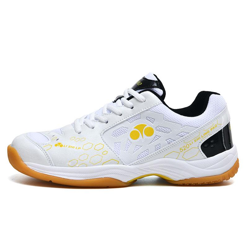 

Высококачественная амортизирующая противоскользящая износостойкая модная уличная обувь для бадминтона для подростков и взрослых, теннисная обувь, спортивная обувь 44 белый/золотой