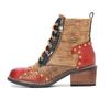 Johnature Echtes Leder Schuhe Damen Stiefel Runde Zehen Retro Handgemacht Reißverschluss Freizeit Nähen Prägnante Knöchel Plateaustiefel