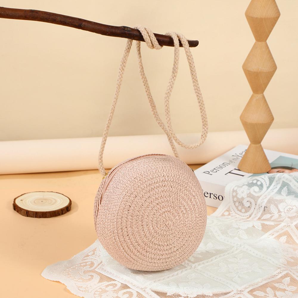 Summer Cute Large Straw Bag Woven Bag for Women, New Seaside Beach Straw Woven Small Round Bag, Mobile Phone Bag, Crossbody