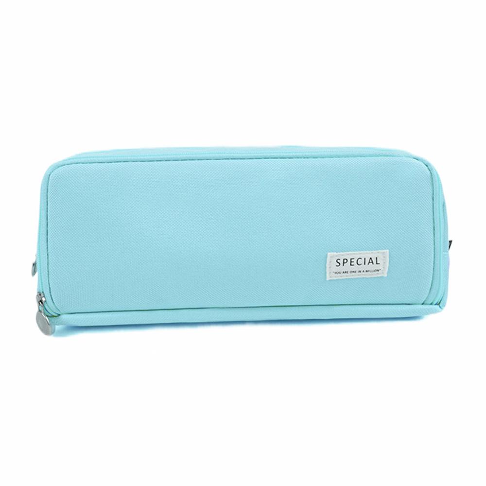 

Кавайный пенал с большим пространством для хранения, 3 отделения, студенческий, боковой, канцелярские товары, открытый, для стола, N4K2 Blue-One size