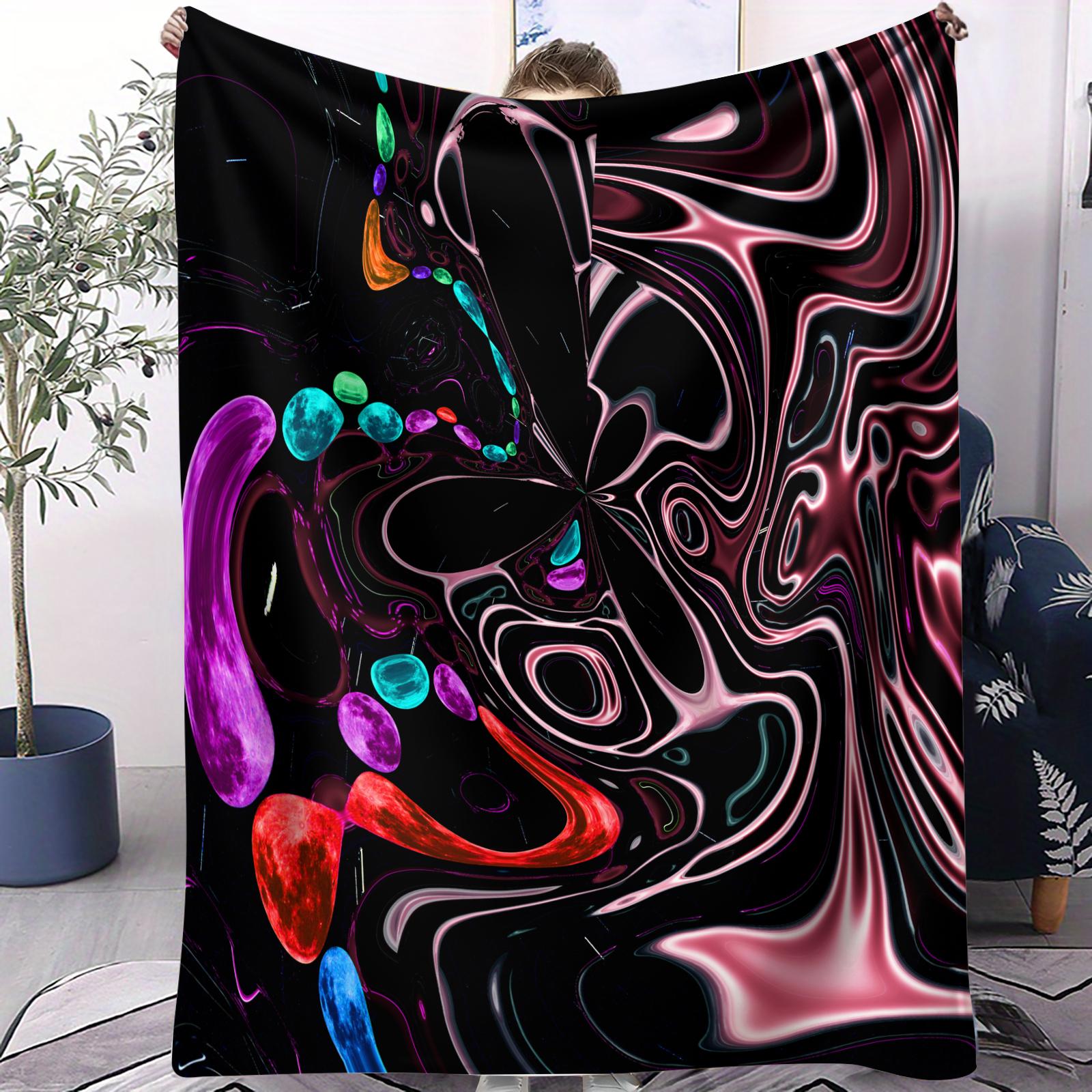 

Art Psychedelic Liquid Neon Print Fleece Throw Blanket for Adult Quality Cozy Soft Warm Universal Blanket for Travel Office Home 75x100cm (30x40inch)
