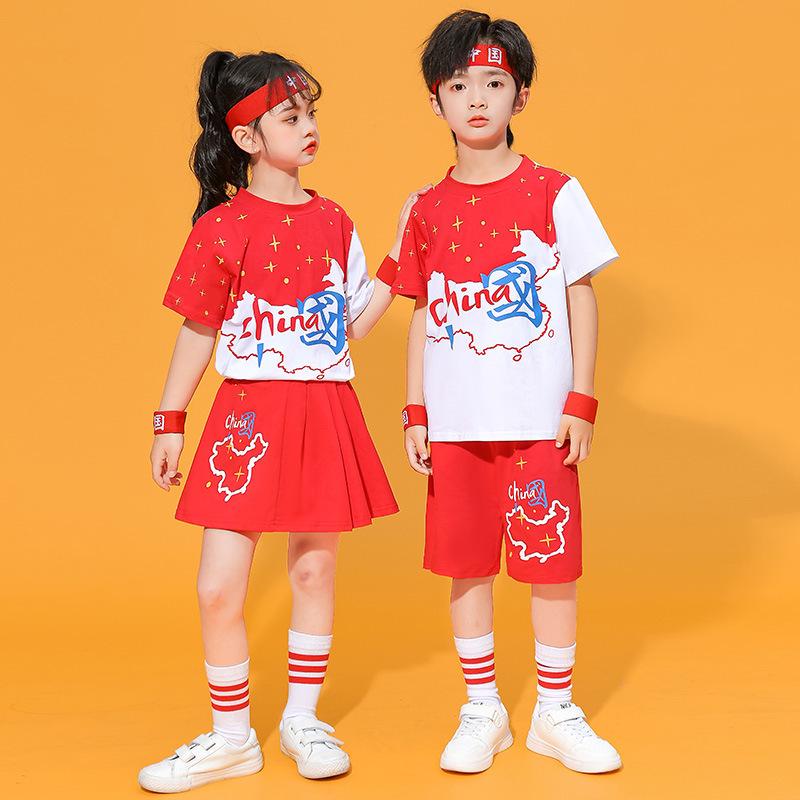 Chinese Style Cheerleading Costume for Boys & Girls - Summer Kindergarten Performance Outfit