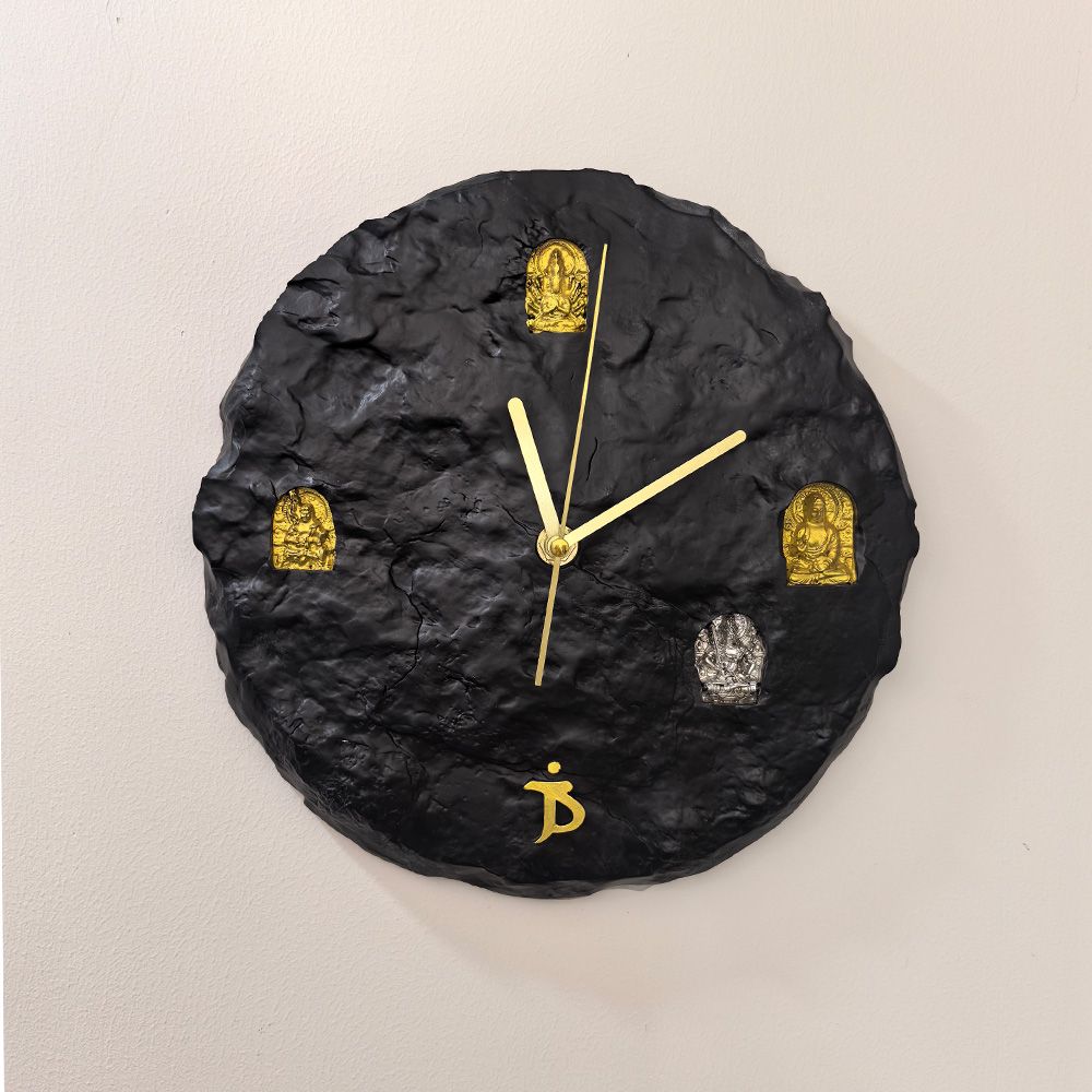 

BEPAN Light luxury clock with pleated resin, Dunhuang art design, 25cm personalized silent wall clock, retro style