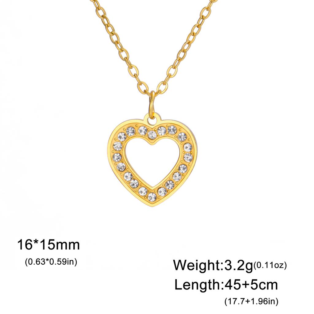 Rhinestones Heart Necklace for Women Stainless Steel Fashion Pentagram Star Pendant Chain Valentine's Day Jewelry Gift