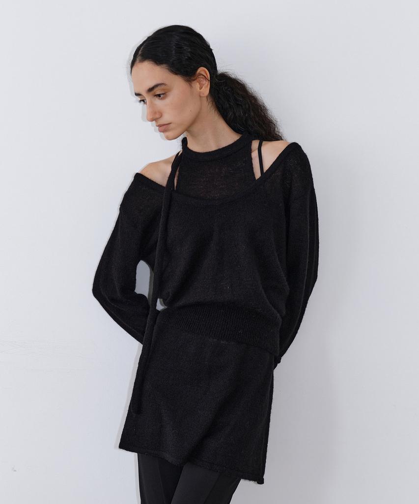UUNE SCENE Scarf Tie Halter Knit_Black