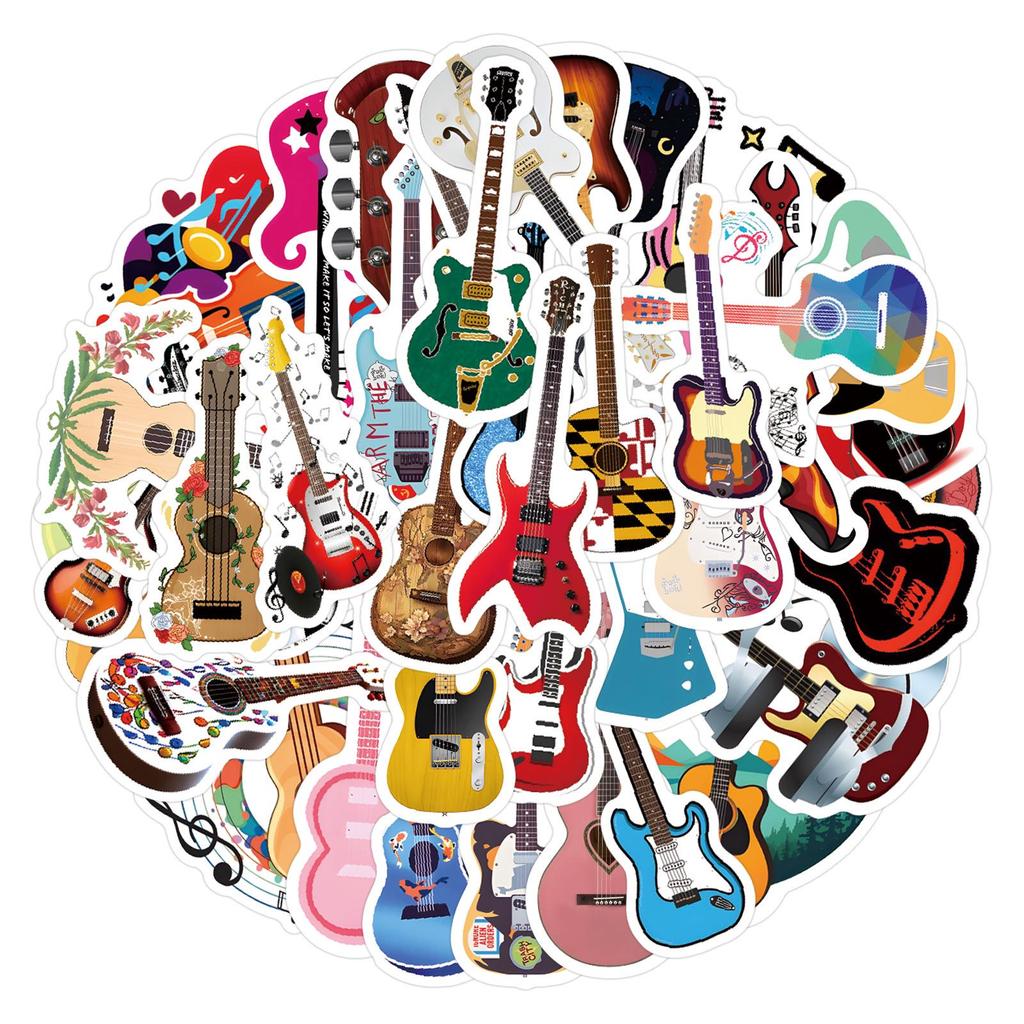 55 Cartoon Musical Instrument Guitar Stickers for Planner, Water Bottle, Laptop – Waterproof Decorative Stickers