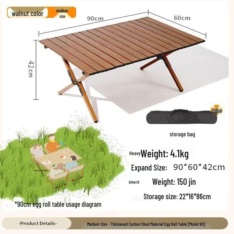 Tragbarer faltbarer Roll-up-Tisch aus Karbonstahl mit Stühlen für Camping im Freien, Gärten und Balkone