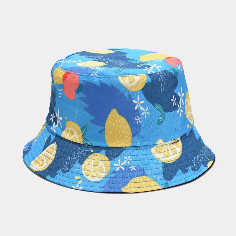 Cappello a secchiello double-face con motivo limone unisex per primavera estate protezione solare stile hip hop pescatore cappello parasole per uomo donna