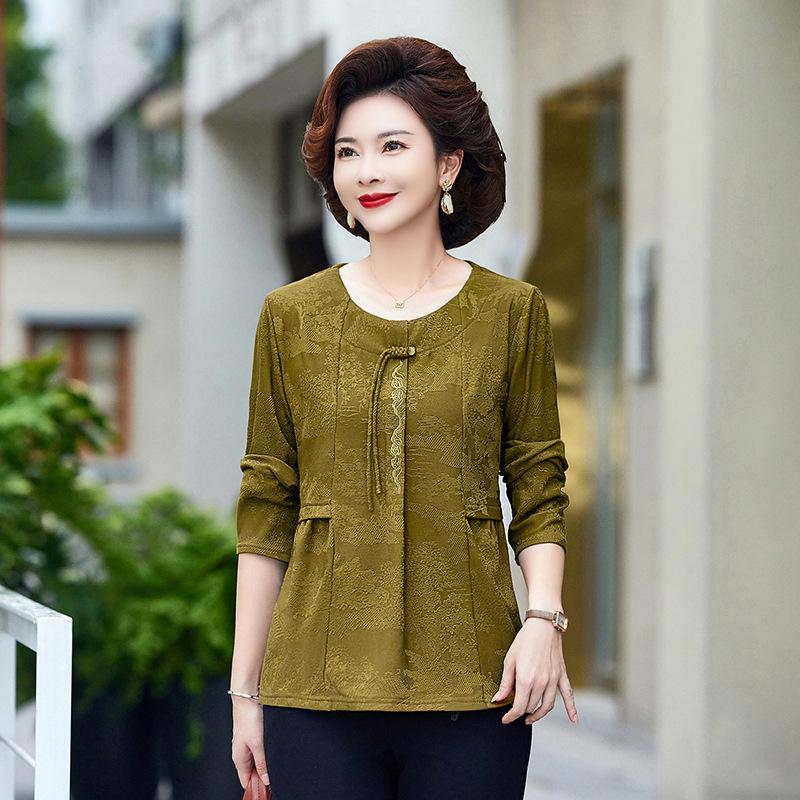 

Мамина облегающая кофта с длинным рукавом однотонной расцветки для весны и осени - Модная и выгодно подчеркивающая фигуру для женщин среднего и пожилого возраста 4XL for 130-140 Jin