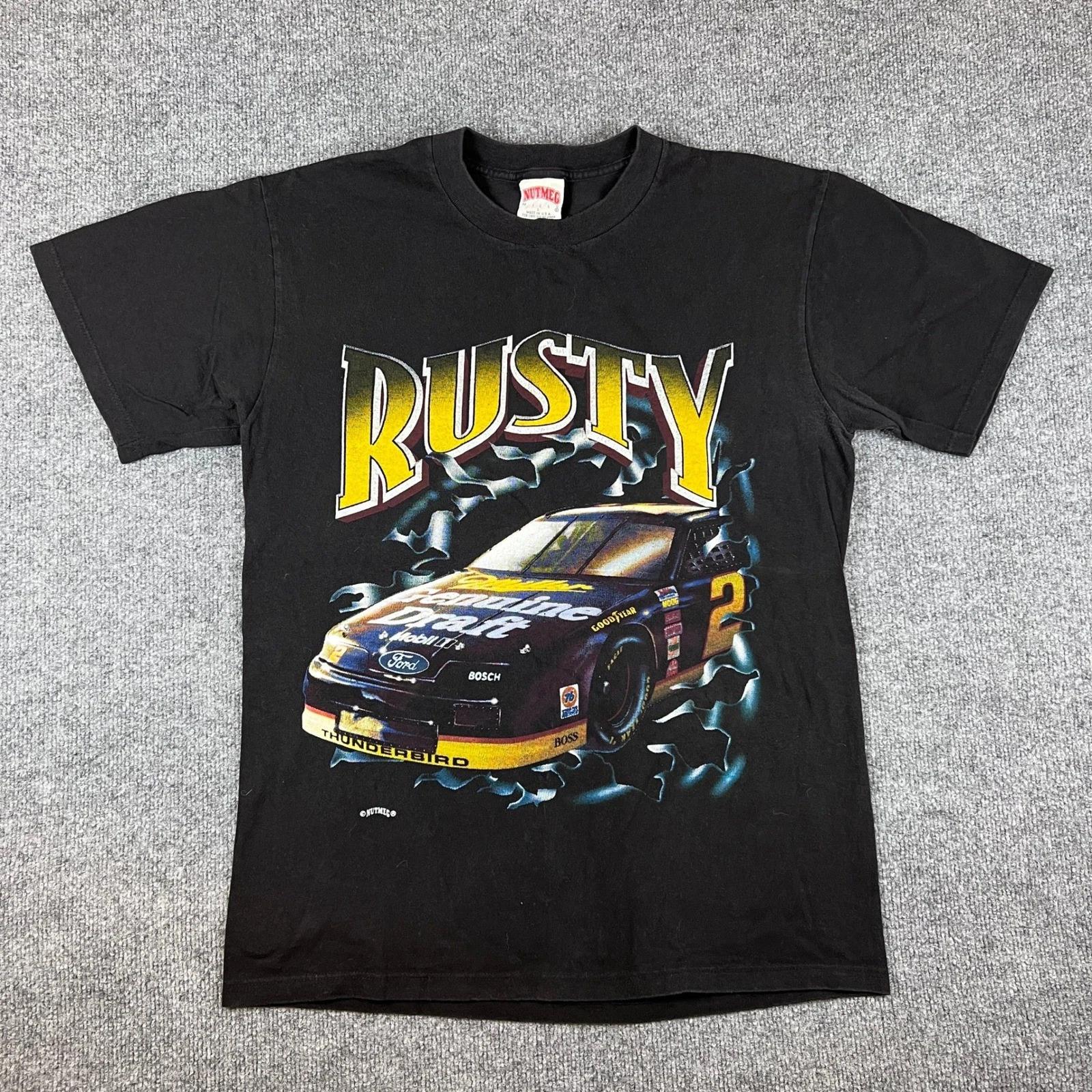 

Vintage NASCAR Shirt Mens M Black Rusty Wallace Miller Beer Nutmeg Made in USA 2XL