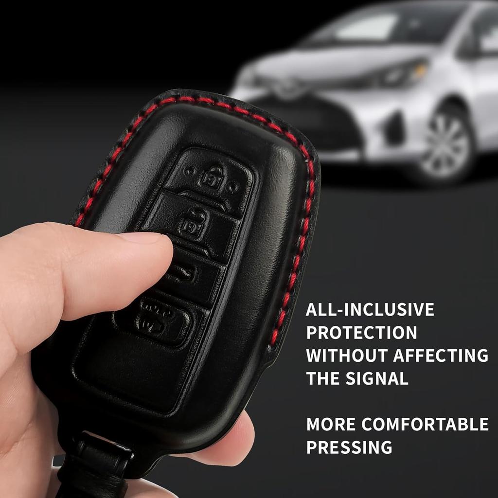 Tukellen for Toyota Key Fob Cover  Leather With Keychain,Leather Key Case Compatible with -2025 Rav4 - Highlander Corolla Prius 2018-2024 Camry