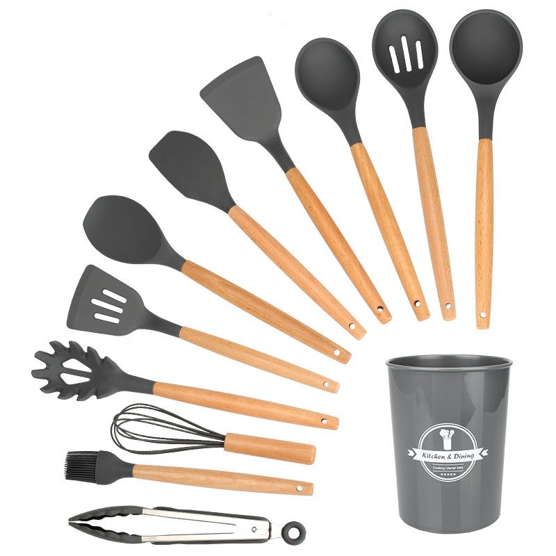 

Kitchen Essentials Усовершенствованный набор силиконовых кухонных принадлежностей с пинцетом, лопаткой, ложкой и скребком для масла, кухонные принадлежности