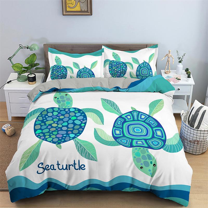 

Exotic Sea Turtle Duvet Cover Microfiber 3D Ocean Theme Bedding Set Double Twin King Size Marine Life Geometric EU single(135x200cm)
