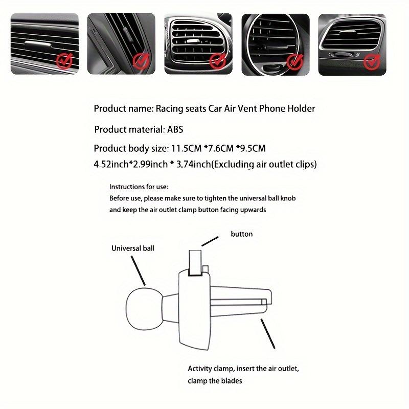 Car Phone Holder Carbon Fiber Pattern Racing Seat Style Auto Air Vent GPS Mount Compatible Storage Bracket with Most Smartphone