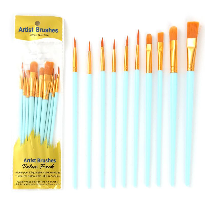10Pcs/Set Multi-Functional Watercolor Brush Pearlescent Plastic Rod Nylon Hair Hook Line Gouache Oil Brush School Art Supplies