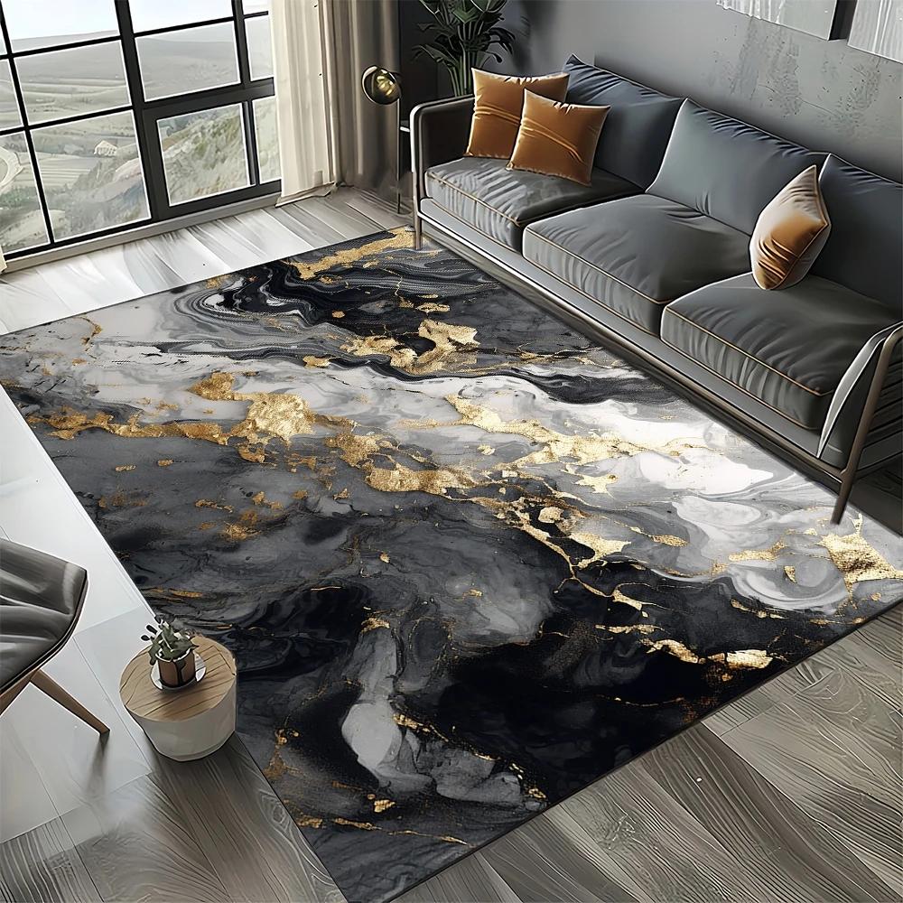 Neuer Stil Schwarz Weiß Gold Marmor Mode 3D Teppich Teppich für Wohnzimmer Schlafzimmer Zuhause Sofa Dekoration, Kinder Rutschfeste Bodenmatte