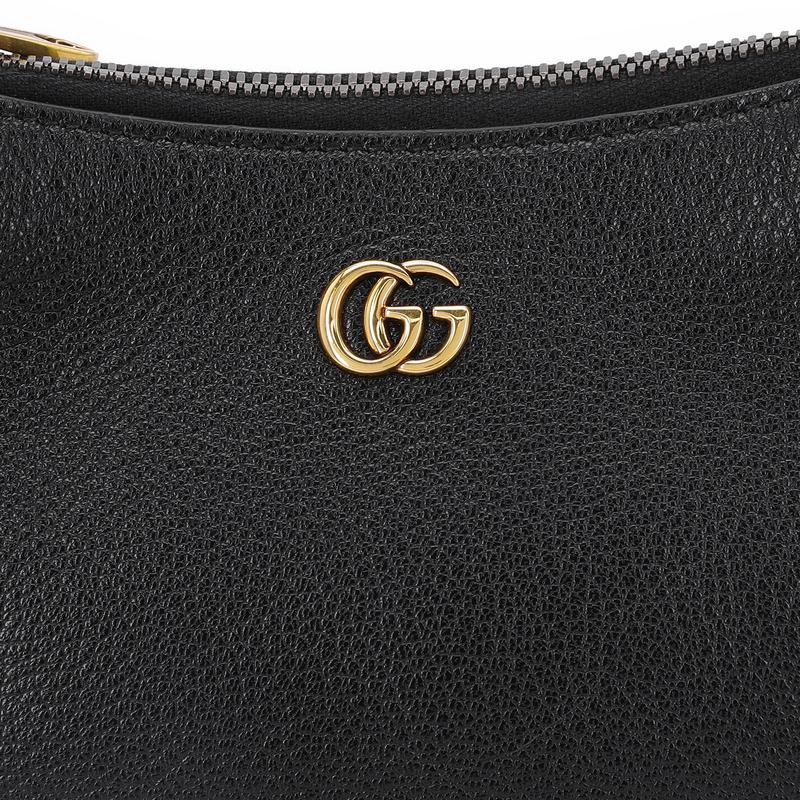 Gucci Aphrodite Gold Finish Double G Logo Zipper Closure Leather Underarm Bag Mahjong Bag Handbag Shoulder Bag Women's Black
