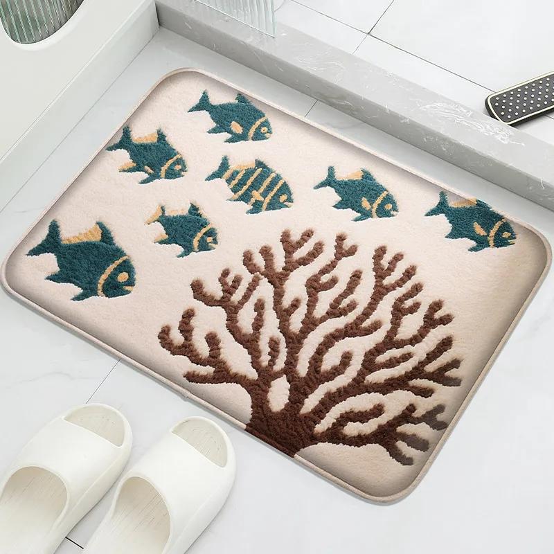 

Flannel Material Floor Mat Household Absorbent Foot Mat Modern Mat Bathroom Small Carpet Machine Washable Retro Home Decorative 30X50CM