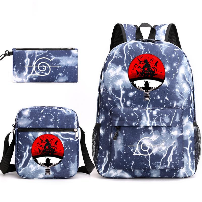 Anime Naruto Starry Sky Teen Student School Bag Three-Piece Set Men'S And Women'S Backpacks Satchel Pencil Bag