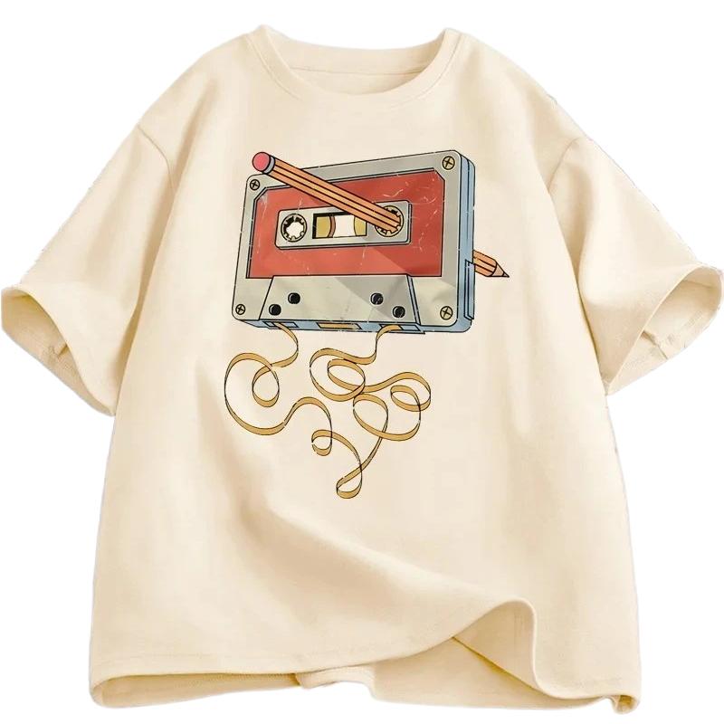 Casual Shortsleeved Tshirts Printed with Cassette Tape Designs From The 80s 90s Featuring 80s Music Retro and Harajuku Style