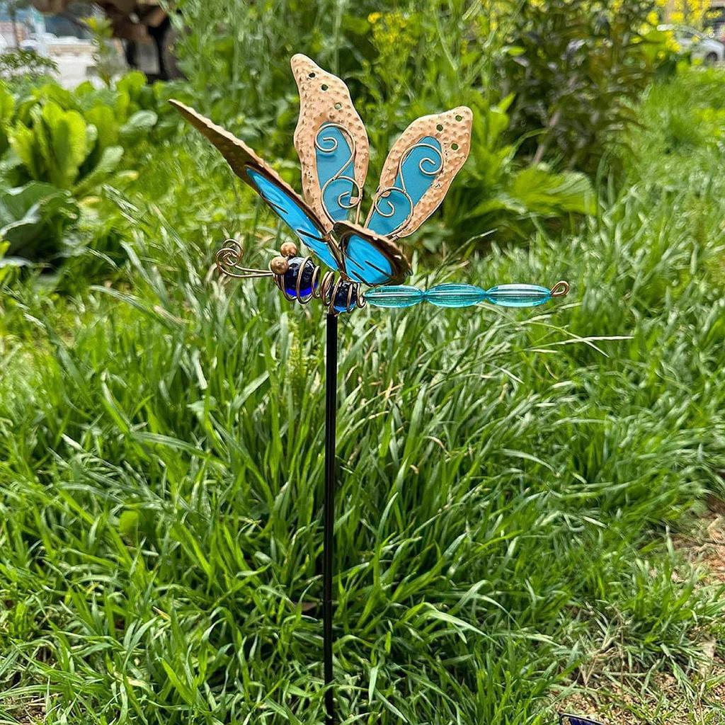 Dragonfly Garden Stake Fairy Accessories Holiday with Luminous Wing Outdoor Decoration Metal