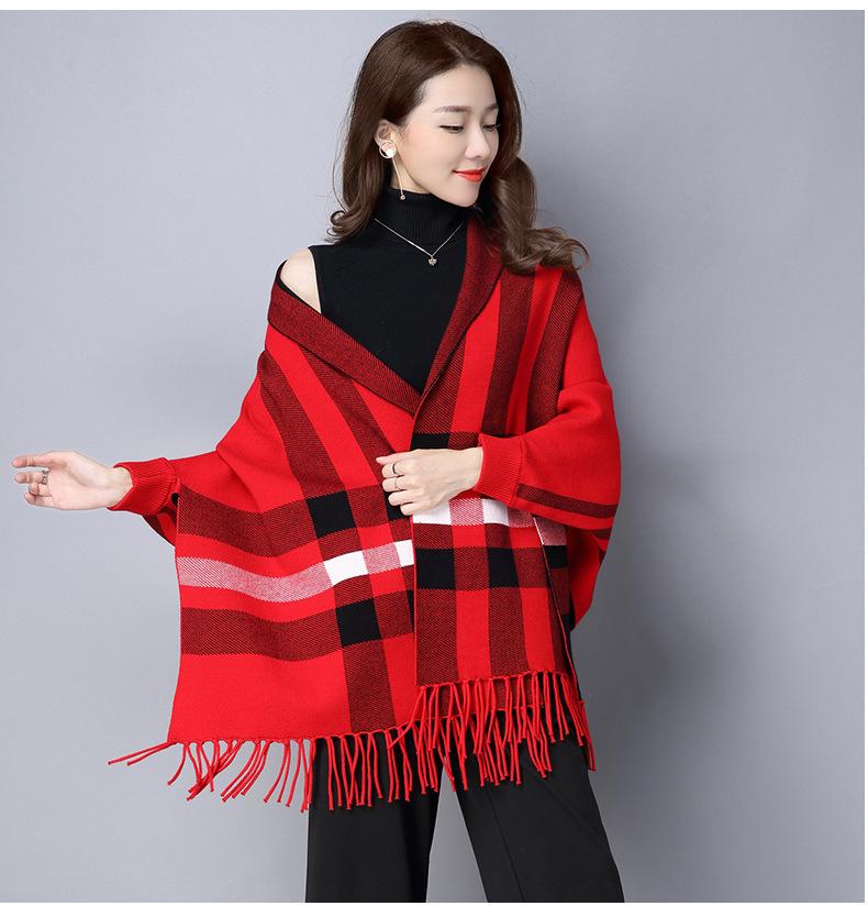 

Осенне-зимняя шаль женская утолщенная теплая шаль-капюшон двойного назначения темпераментная бахрома накидка с рукавами двусторонняя шерстяная верхняя одежда 65cm