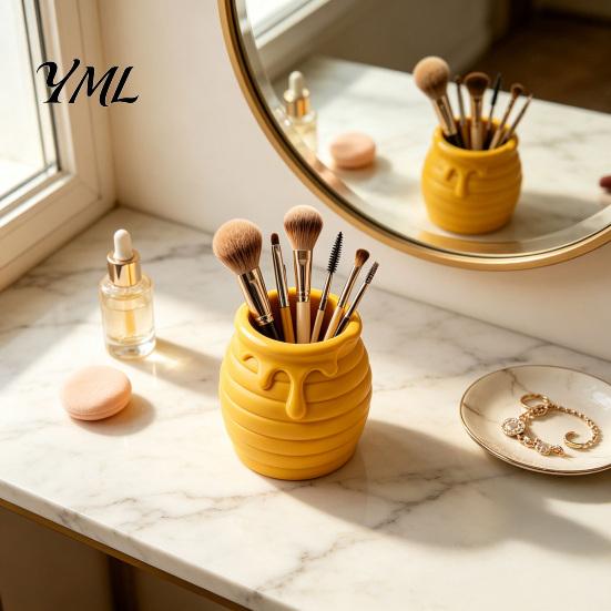Creative Gift for Women 3D Printed Honey Jar Pen Holder, Desk Organizer Office Dressing Table Stationery, Makeup Brush Toothbrush Cute Storage