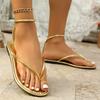 Mode Zehensteg Gold Silber Gladiatorsandalen Damen 2025 Sommer Knöchelriemen Flache Sandalen Frau Übergröße 43 Römische Strandschuhe Schuhwerk