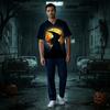 Haut d'uniforme médical pour homme avec imprimé Halloween, col en V, poche poitrine, manches courtes, pour professionnels de la santé