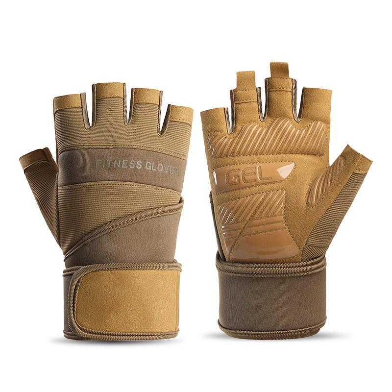 Mens Half-Finger Gym Gloves With Wrist Support Breathable Anti-Slip Weightlifting Workout Training