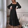 Moda Pullover da Donna Scollo Quadrato Maniche Lunghe Volant Vita Alta Aderente Abito