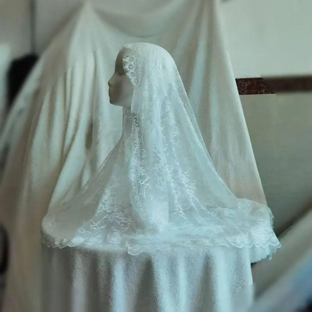 Vintage Style Bridal Headscarf Breathable Muslin Head Covering Lightweight Lace Shawl Guest Look