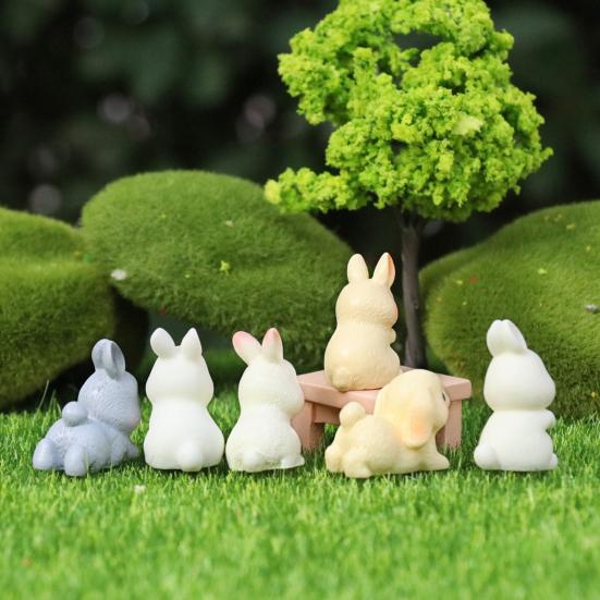 Mini Rabbit Figurine Resin Miniature Sitting Lying Bunny Statue Animal Collectible Sculpture Micro Landscape Dollhouse Decoration