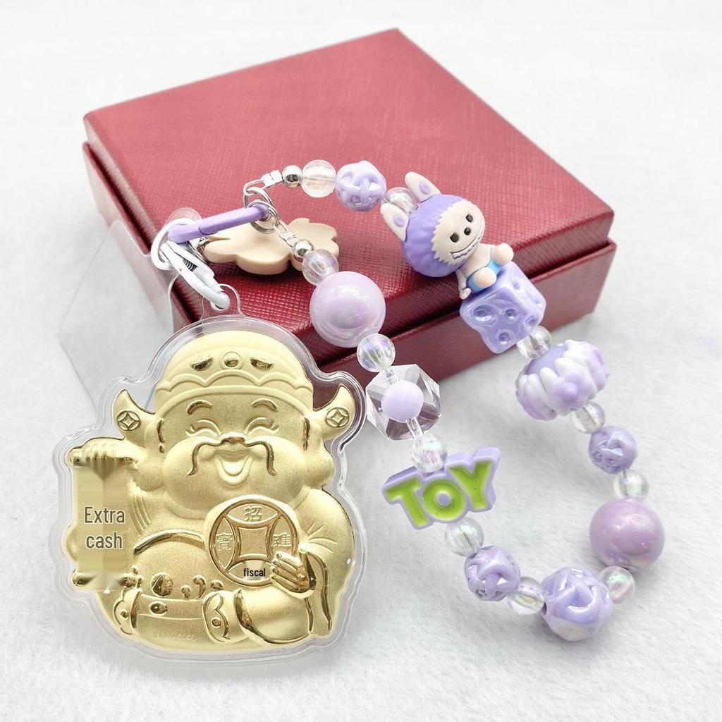999 Pure Gold God of Wealth Pendant: Versatile Ornament for Phone, Keychain, Car, or Bag