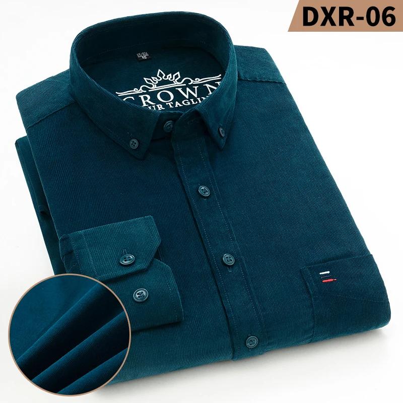 Autumn Winter Men Long Sleeve Regular Fit Business Solid Corduroy100%  Cotton Casual Shirt for Mens Office Shirts with Pocket