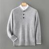 Herrtröja i ull med Henley-hals: Förtjockad, Rundhalsad, Halvknäppt, Varm Stickad Tröja för Höst/Vinter