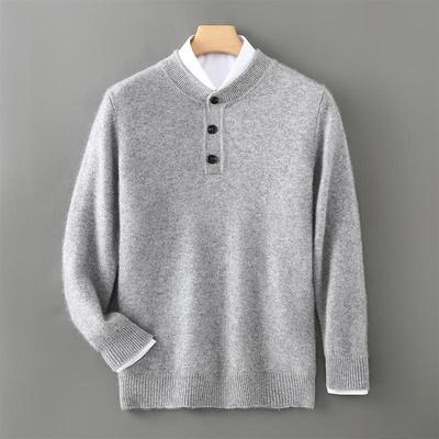 Men's Wool Henley Sweater: Thickened, Round Neck, Half-Button, Warm Knit Pullover for Autumn/Winter