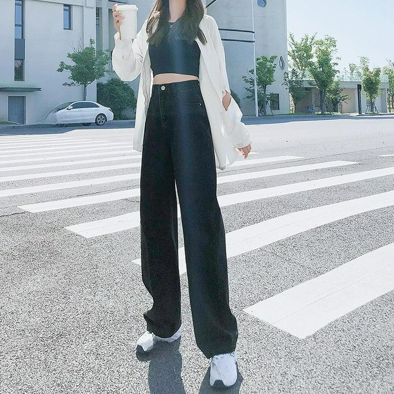 High-waisted Straight-leg Jeans Women's Autumn and Winter Models, Retro, Small, Loose, Thin and Tall, All-match Mopping Wide-leg Trousers