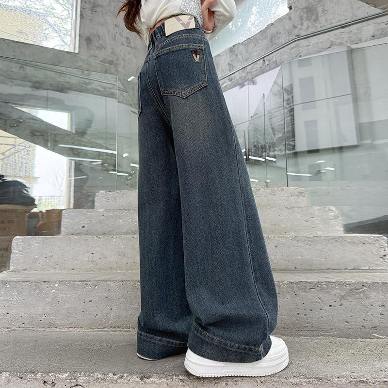 Jeans de Perna Larga Outono 2025 para Meninas - Calças Retas da Moda para Crianças Grandes e Estudantes do Ensino Fundamental