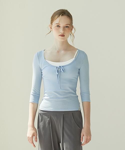 Reina Mora Shell String U-Neck 3/4 Sleeve Angels Blue 2