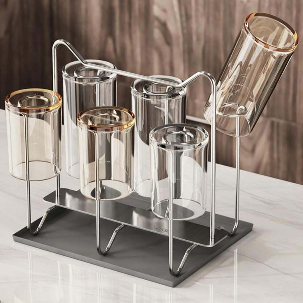 Upside-Down Glass Cup Drainer Holder Large Capacity Tea Cup Holder Cup Hanging Cup Drying Rack  Bar argento