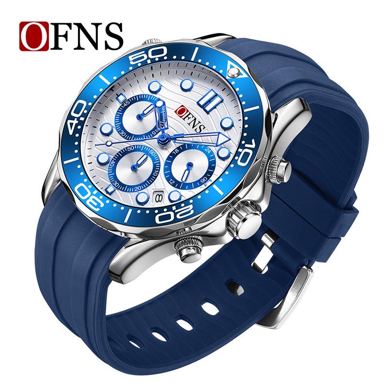 Oufannishi Men's Multifunction Waterproof Quartz Chronograph Wristwatch with Six-Hand Calendar