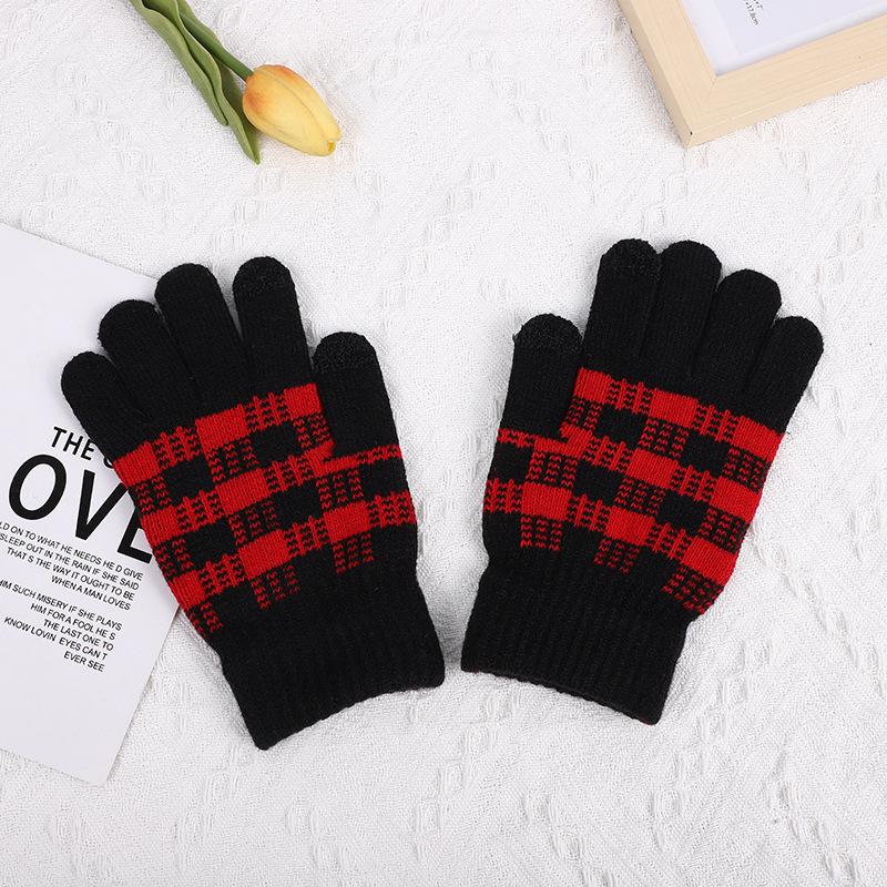 

Winter Plaid Fingerless Gloves Women Students Outdoor Thick Riding Cold Weather One Size
