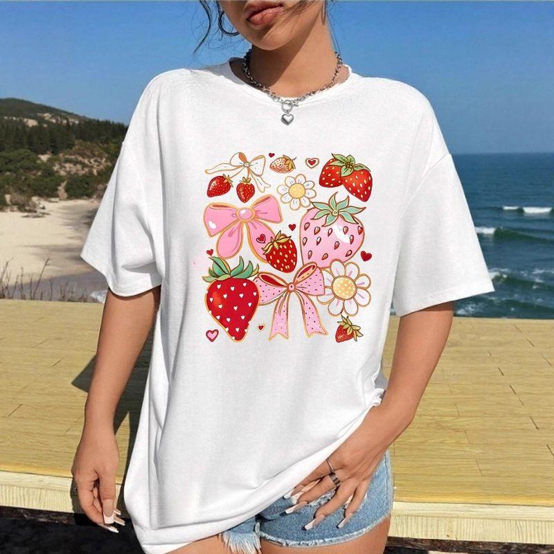 Western Style New Fashion Casual Loose round Neck Print Short sleeve T-shirt Top Printed T-shirt Top