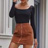 Women Fashion Color Zip Skirt Corduroy Short A-line Skirt