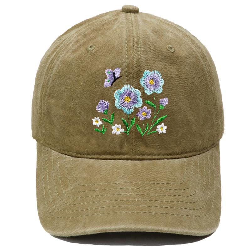 Imitation embroidery flower embroidery washed retro soft top baseball cap American men's and women's casual outdoor sunshade cap