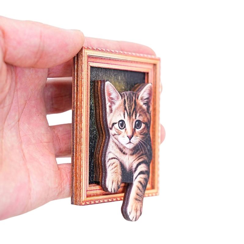 Whiteboards 3D Cats Magnets Decors with Framed Wood Design for Refrigerator Lockers Note and Home Office Accent Display