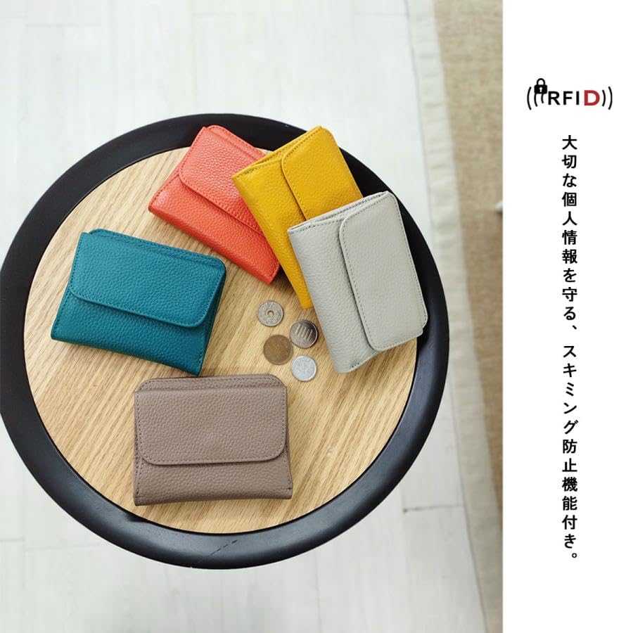 Gisele Mini Wallet, Thin Genuine Leather, Compact, Coin Purse, Skimming Prevention, Box-Shaped, Simple, for Men and Women (Medium Taupe)