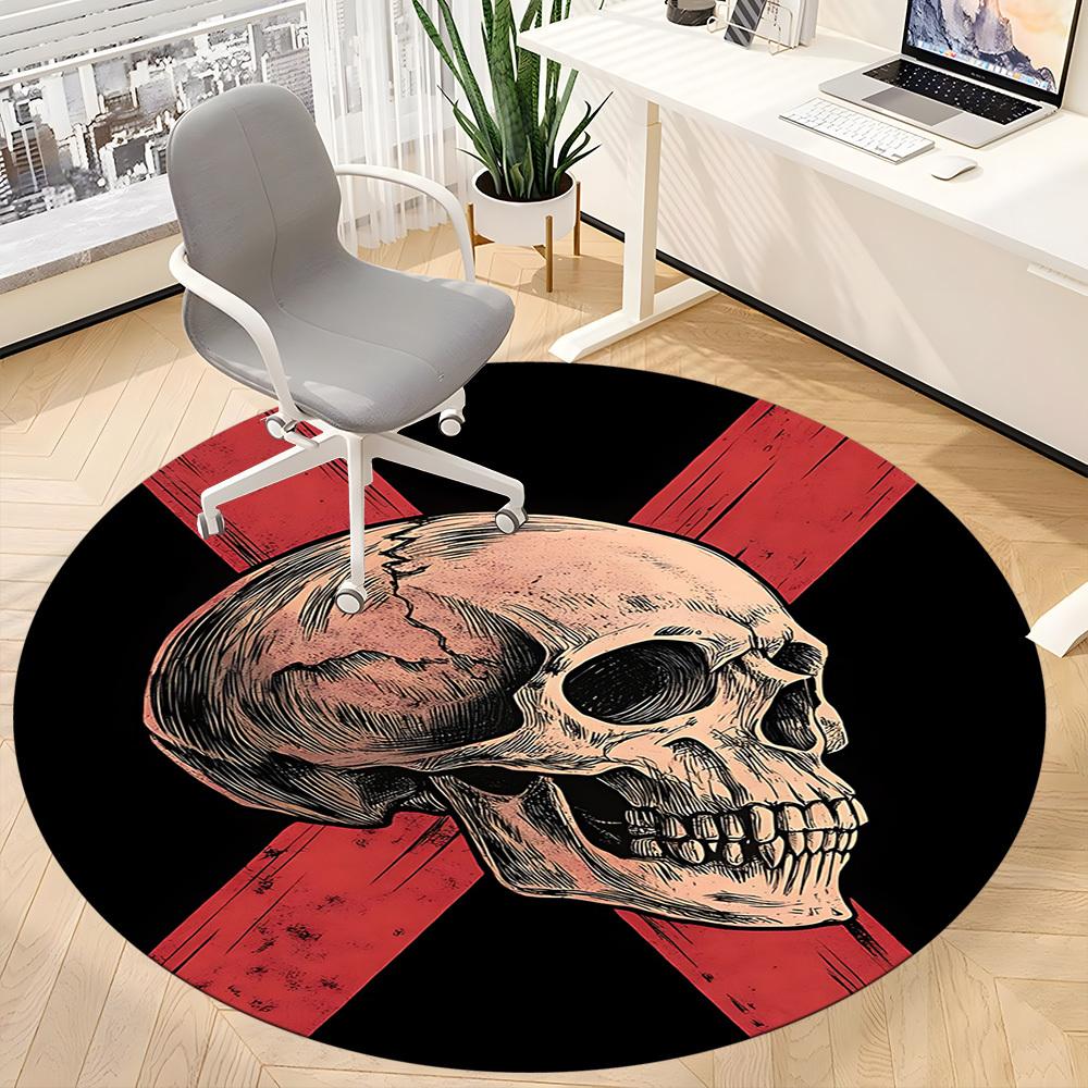 1PC Skull Crossbones Office Round Area Rug, Mat Suitable For Office, Under Office Chairs Bedroom Living Room Home Decor, Room Deco