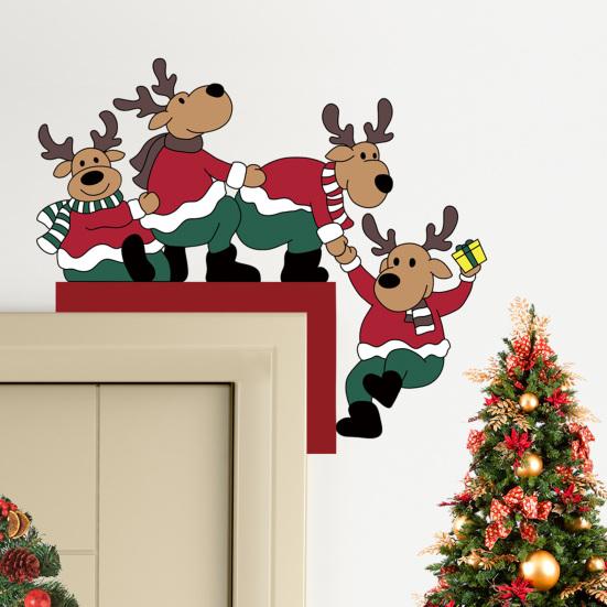 Holiday Door Frame Ornament Christmas Wooden Corner Decor with Snowman/Elk Designs, Seasonal Sticker Ornament, Decorative Topper for Home Decoration